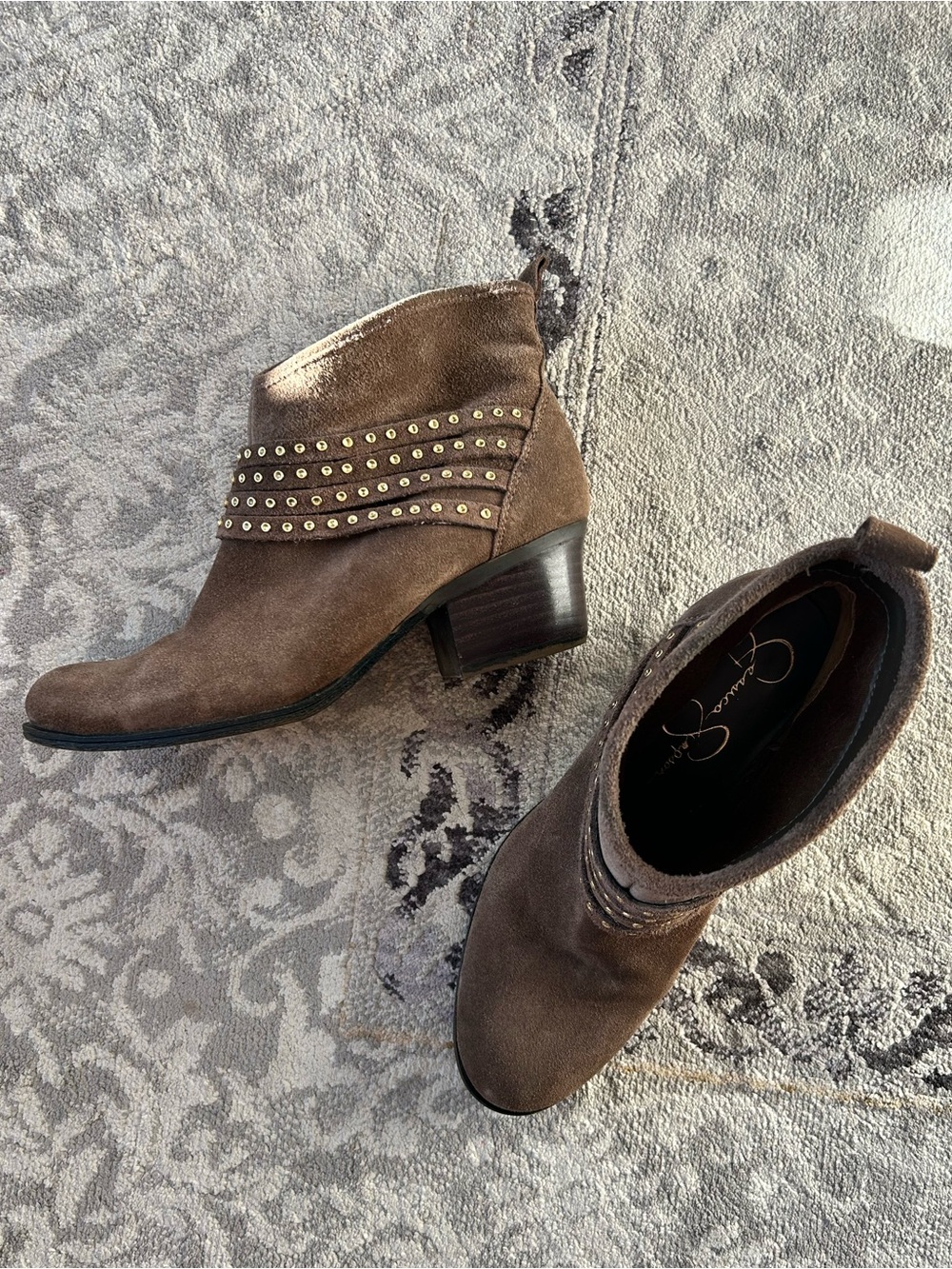 Jessica Simpson Taupe Suede Studded Ankle Booties | 7.5M | EUC